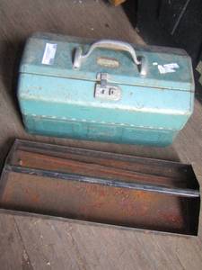 lot 45 image: Metal tool box with misc. items and a small tool box insert
