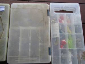 lot 194 image: 3 plastic tackle organizers with misc. tackle