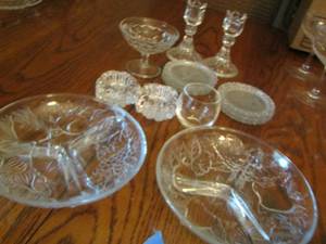 lot 33 image: crystal lot- candle holders- divided fruit plates- coasters