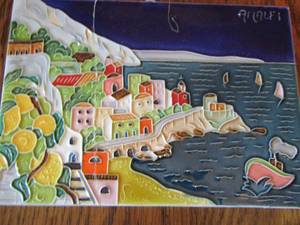 lot 36 image: Amalfi Italian art on tile, small crack 68