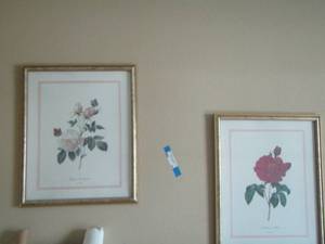 lot 18 image: Bengali the Hymesee wall art By PJ Redoute qty 2-- Red and white rose art 2219