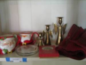 lot 64 image: Christmas dcor- Angel candle stick holders- place matts
