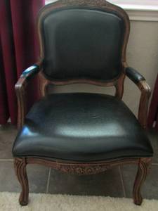 lot 88 image: Wooden and black arm chair
