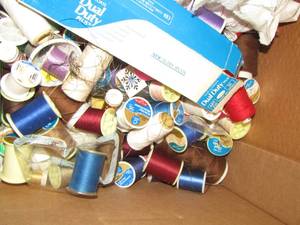 lot 130 image: Large box of sewing string spools