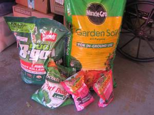 lot 167 image: Garden lot-  New bag miracle grow- Garden soil- New bag ortho bug B gone and more