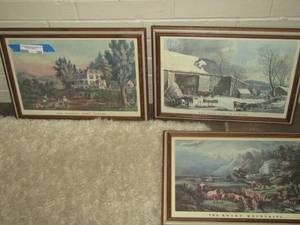 lot 166 image: Wall art- The farmers home- The rocky mountains- The farm yard in winter qty 3 1612