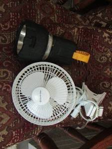 lot 169 image: Energizer work flash light- Clip on white fan