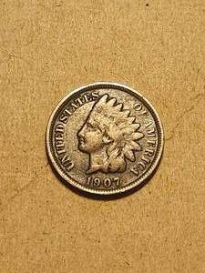 lot 28 image: 1907 Indian Head 1 cent piece-penny