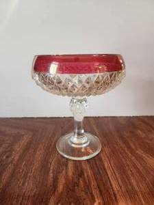 lot 3 image: Vintage Ruby red compote - candy dish -with diamond crystal design