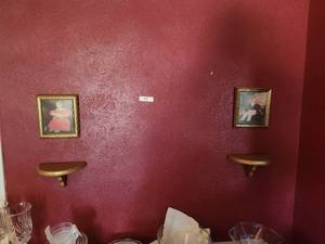 lot 95 image: Selection of framed wall art and 2 small shelfs