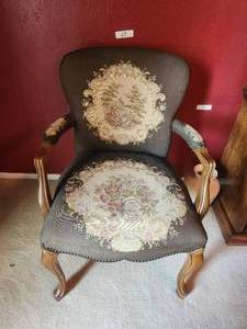 lot 69 image: Vintage needlepoint upholstered armchair - French style