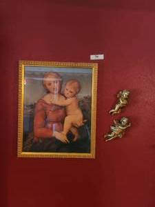 lot 74 image: Selection of cherubs and framed Mother and Child artwork