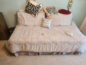 lot 421 image: Twin bed frame with free box springs and mattress with bedding
