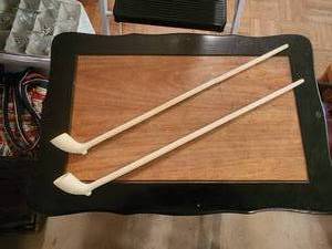 lot 127 image: Pair of vintage long stem clay pipes - one needs repair