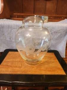 lot 244 image: Glass vase with lid and etched dragon on side