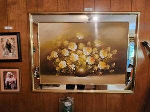 lot 353 image: Brass and mirror Framed artwork of flowers