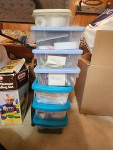lot 316 image: Generous selection of sewing and crafting items in bins