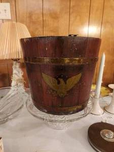 lot 376 image: Vintage wood bucket with Eagle