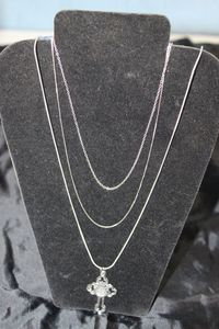 lot 64 image: Three (3) Necklaces 26 18 & 20 One with a Pendant, All Different Styles of Necklaces all Stamped 925, Pendant not Stamped