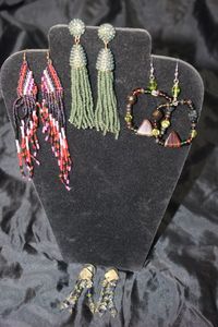 lot 69 image: Four (4) Pairs of Handmade One-of-a-Kind Beaded Earrings