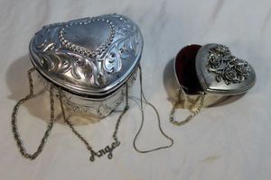 lot 74 image: Two (2) Heart Shaped Boxes with Three (3) Necklaces and One (1) Bracelets