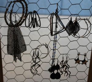 lot 99 image: Selection of Ladies Earrings, Silver, black and Red, White and Blue
