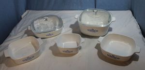 lot 105 image: Five (5) Vintage Corning ware Casserole Dishes, Two (2) Larger Do Have Lids, 9x 2.5Quart, One (1) Quart