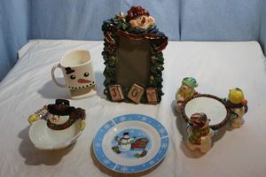 lot 108 image: Decorative Snowmen, Including Fitz and Floyd Bowl