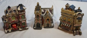 lot 130 image: Three (3) Christmas Village Pieces
