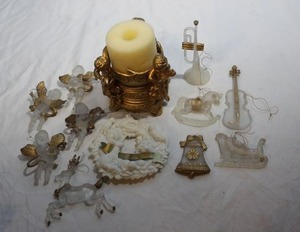 lot 131 image: Christmas Ornaments as Shown and Angel Candle Holder