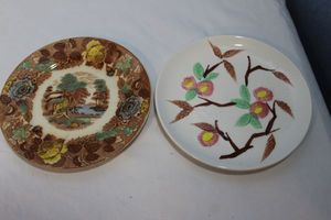 lot 183 image: Two (2) Nasco Plates Pink Susan & Mountain  Wood Lane Both Hand Painted
