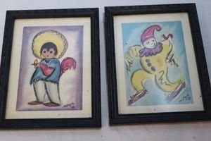 lot 189 image: Two (2) Lithograph Prints of DeGrazia Dancing Clown and Boy with Rooster