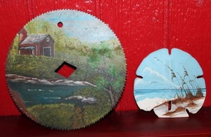 lot 192 image: Hand Painted Saw Blade and Sand Dollar