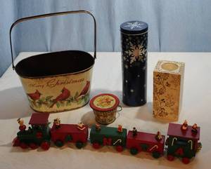 lot 222 image: Christmas Santa Train and Christmas Tins