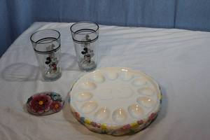 lot 269 image: Egg Plate, Believe Stone and Two (2) Vintage Mickey Mouse Tumblers