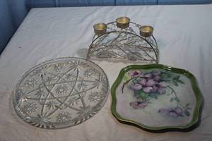lot 238 image: Star of David Platter, Hand Painted Dogwood Tray and Candle Holder