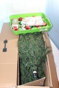 lot 263 image: Christmas Tree in Orginal Box 7ft Pre-lit Duncan fir and Box of Assorted Ornaments
