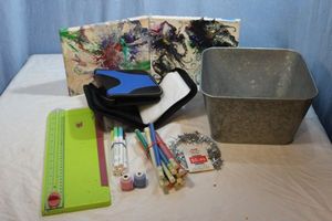 lot 284 image: Small Square, Tub with Crafting supplies including Tubes of Colored Diamond Dust and More