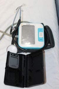 lot 296 image: USB Rechargeable Blood Pressure Machine with Memory and Music, Stethescop and Accucheck Blood Sugar Monitor