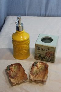 lot 297 image: Soap DispenserCotton Ball Holder and Two (2) Small Trinket Dishes