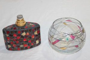 lot 342 image: Partylite Candle Holder and Mosiac Perfume Bottle