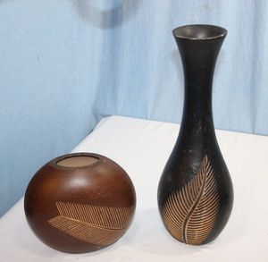 lot 378 image: Wooden Vases with Engraved Leaves