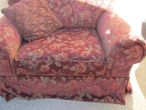 lot 28 image: Floral Burgundy Lane over sized chair