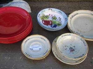 lot 69 image: Stoneware dishes- plates bowls saucers-- todays home dinner plates qty 6 plus more
