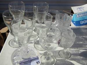 lot 82 image: Crystal covered sugar dish, wine glasses and more