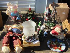 lot 86 image: Large Christmas lot, ornaments- small figurines, snowman vase and more