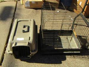 lot 95 image: Small animal crate- black metal bird cage both used
