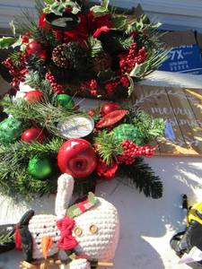 lot 103 image: Merry Christmas wooden plaque - greenery floral center pieces qty 2