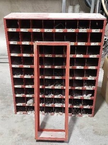lot 67 image: Imperial 72 Bin Metal Parts CabinetOrganizer w Matching Metal Base Stand