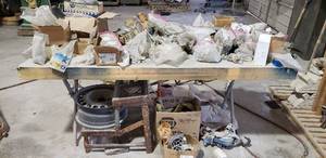 lot 79 image: Large Table Full of Misc Rivets & Connectors.  Includes everything on top of and underneath table